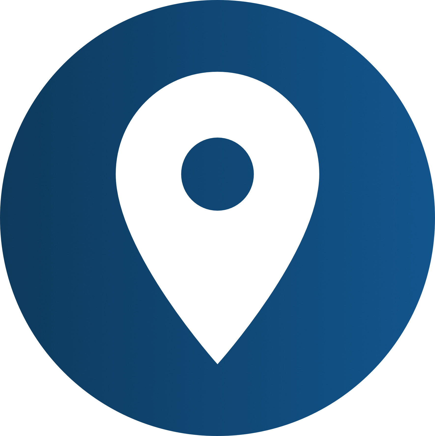 White map location pin icon centered on a blue circular background.